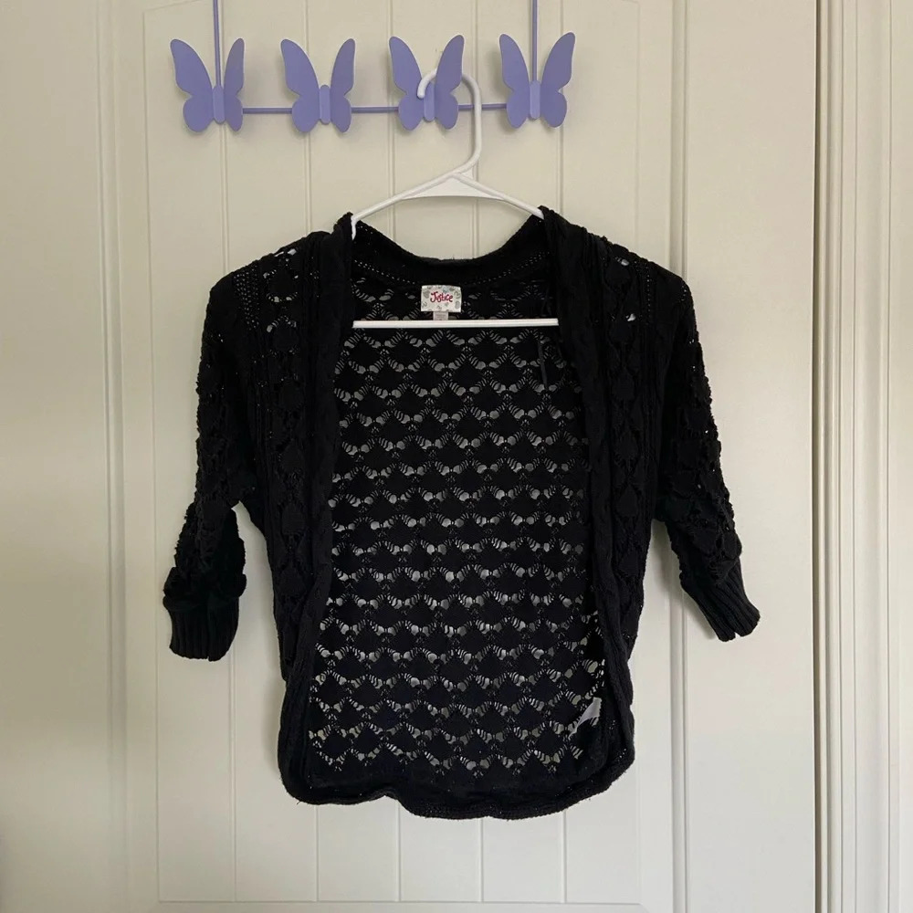 Justice girl’s‎ black knit 3/4 sleeve cardigan sweater — size 8